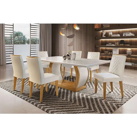 Conjunto De Mesa De Jantar Com 6 Cadeiras Estofadas Maia ...