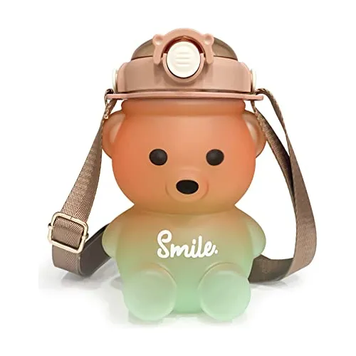 Botella De Agua De Oso Lindo Upzai Con Paja Y Paja, Nc8jz