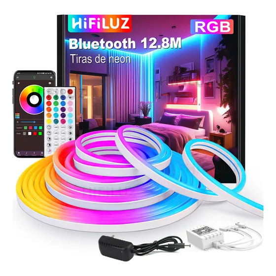 Hifiluz 12.8m Tira De Neon Flexible Luces Bluetooth Rgb Ip68 Led Para Cuarto Luces Led Cortable Cada Sincronización De Música Decoración De Interior 16 Millones De Colores