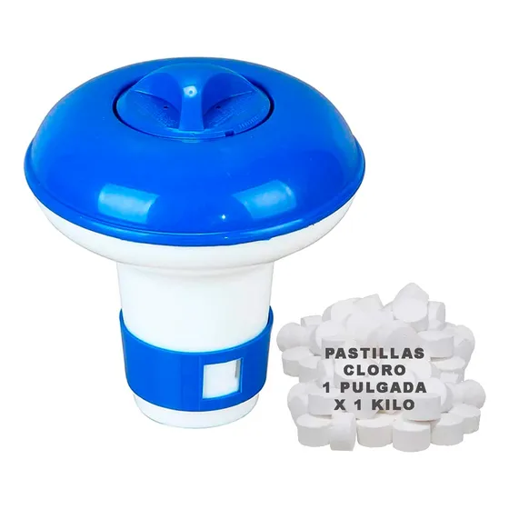 Dosificador Flotante Pequeño + 50 Pastillas Cloro 1 Pulgada
