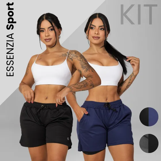 Kit 2 Shorts Feminino De Compressão Com Bolso Dryfit Duplo