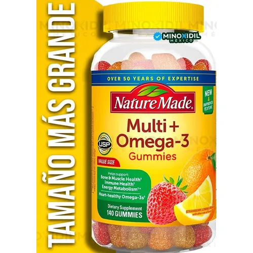 Nature Made Multivitamínico + Omega-3, Epa Y Dha 140 Gomitas Sabor Limon, Fresa Y Naranja