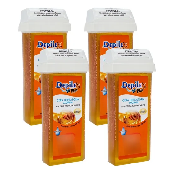 4 Cera Depilatória Roll-on Mel Depile Plus140g Hidrossolúvel