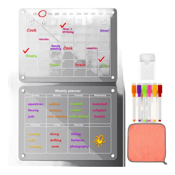 Calendario Planificador Mensual Semanal Borrable Acrilico