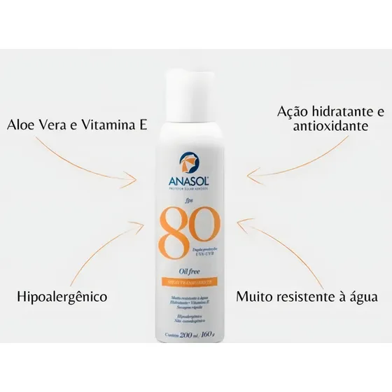 Protetor Solar Anasol Fps 80 Spray Secagem Rápida 200ml
