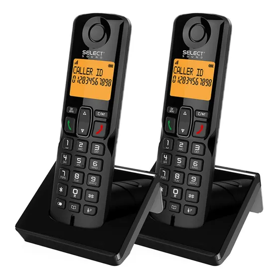 Kit 2 Teléfonos Inalámbrico Digital Select Sound Modelo 8032 Duo Identificador De Llamadas Colo Negro Pantalla Lcd Con Despertador