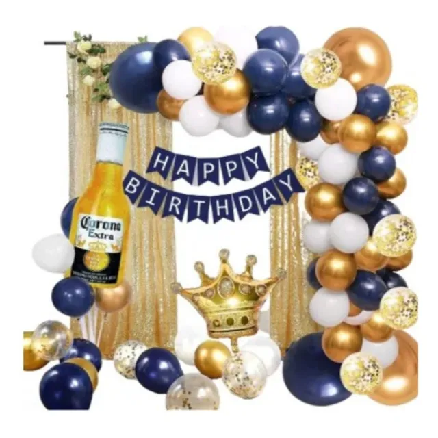Decoración Fiesta De Cumpleaños Tonos Azul Dorado De Hombre