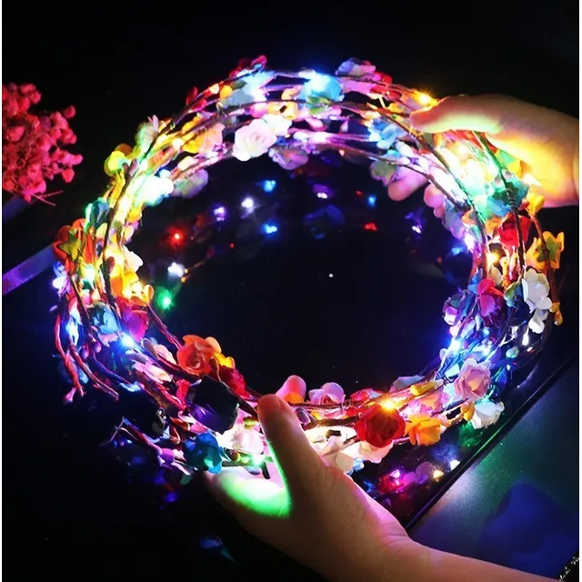 Corona De Flores Led Hora Loca Fiestas Cotillon