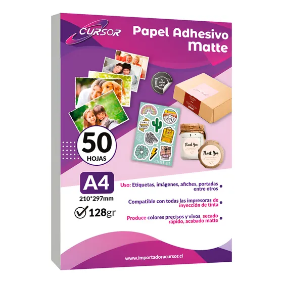 Papel Adhesivo Matte 128 Gr A4 50 Hojas