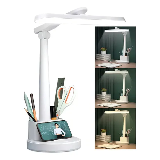 Lampara De Escritorio Con Portalápices Y Soporte Para Celular, Lámpara Escritorio Led Con 3 Modos De Brillo, Control Tactil, Para Estudiar, Lectura, Hogar Y Trabajo