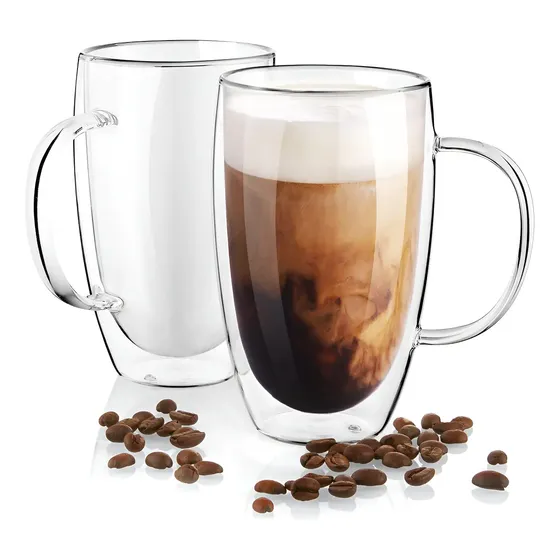 Mug Taza De Café 16oz 470ml Doble Pared De Vidrio Vaso Termico Para Bebidas Calientes Wakeshome