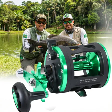 Carretilha De Perfil Alto Sougayilang 25kg Pesca No Mar Cor Verde Esquerdo