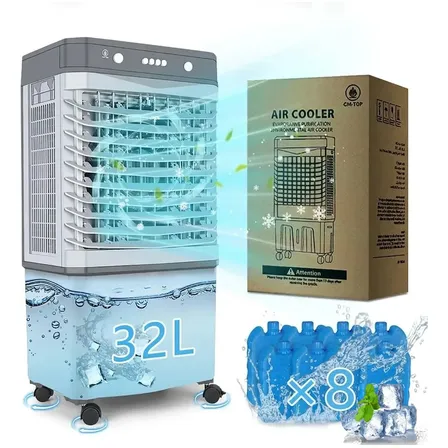 Enfriador De Aire Evaporativo Acondicionado Portátil 120w, Ventilador Cm-top Oscilación Con 3 Velocidades 32l, Ideal Para 30-45 Gris