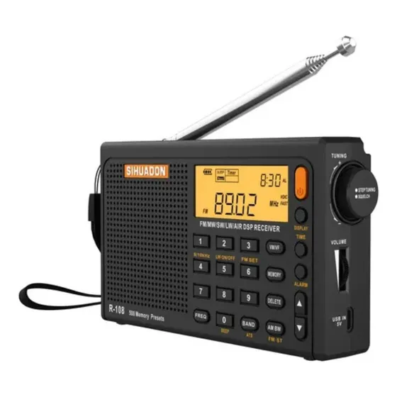 Rádio Sihuadon R-108 Am/ Fm/ Lw/ Sw/  Completo  Com Bateria Preto