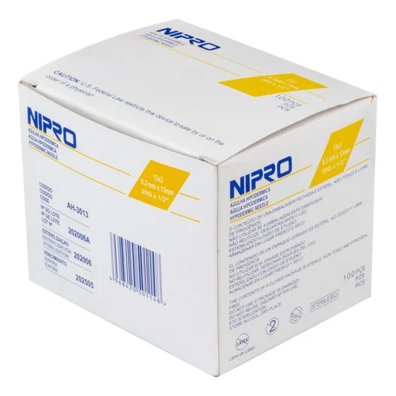 Agujas HiPodérmicas Nipro 30g 13mm Caja * 100