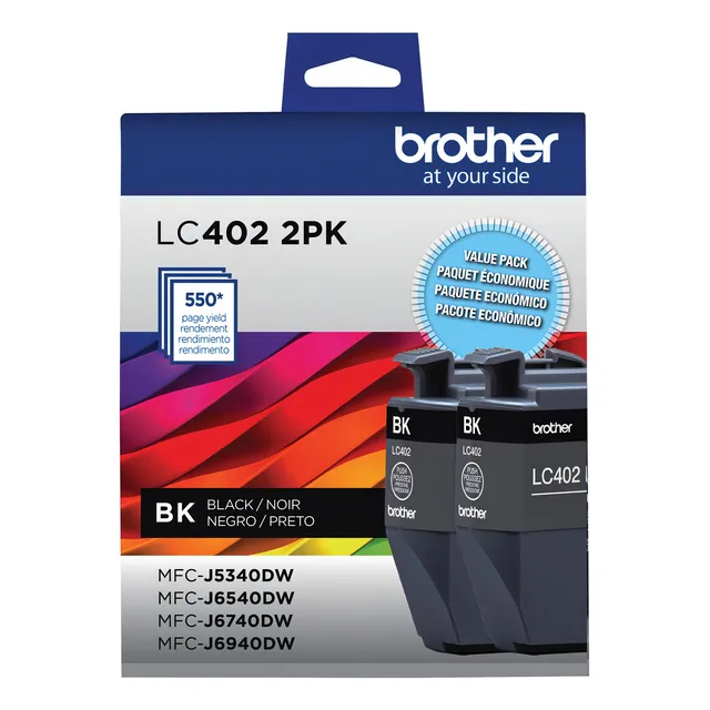 Brother Lc402 - Paquete De 2 Cartuchos De Tinta Negra De Rendimiento Estándar