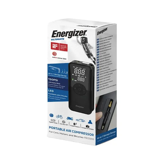 Compresor De Aire Energizer Ultimate Inflador Portatil Auto 150 PSI Powerbank Lcd Linterna Led