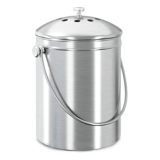 Ukipos Compostador Cocina 1.3 Gal Acero Con Filtro Carbón Color Plateado