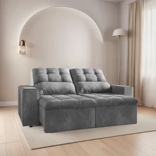 SofĂĄ RetrĂĄtil ReclinĂĄvel 3 Lugares 2,0m Veludo Malibu Cinza SofĂĄ RetrĂĄtil ReclinĂĄvel 3 Lugares 2,0m Veludo Malibu Cinza