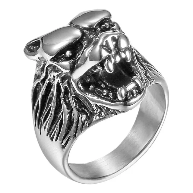 Rx Anillo De Acero Y Titanio Con Forma De Cabeza De Lobo
