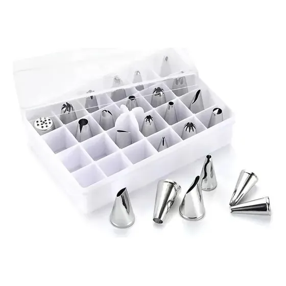 Set 24 Picos Boquillas Acero Repostería Caja Organizadora