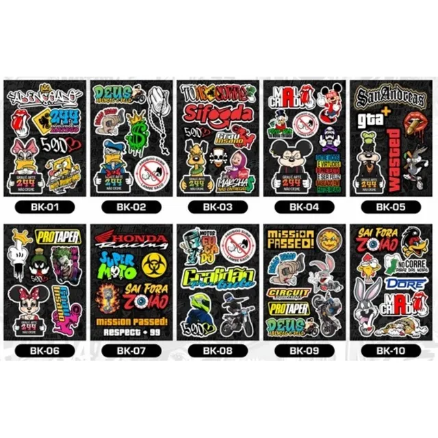 Kit De Cartelas De Adesivos, Personalize Sua Moto E Bike.