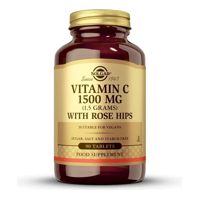 Vitamina C 1500 Mg Con Escaramujo Solgar 90 Tabletas