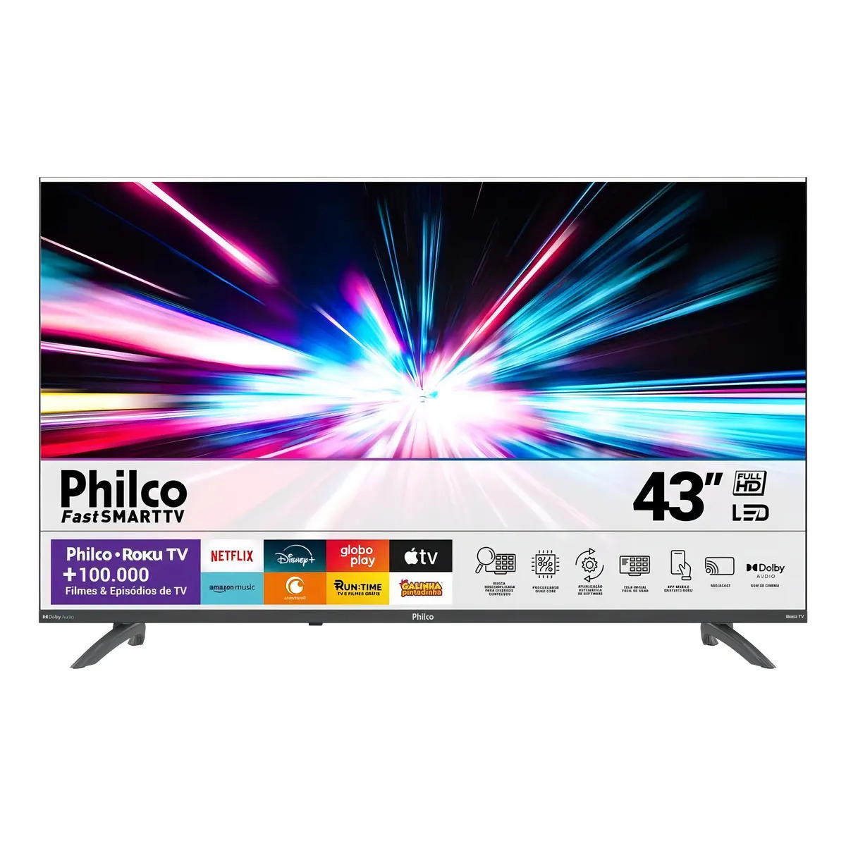 TV 43" Philco FastSMART Roku com Dolby Audio