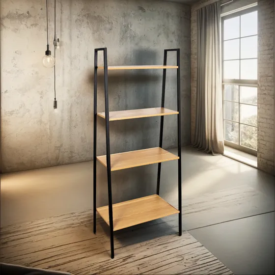 Biblioteca, Estantería De Metal Y Madera Multiuso Para Hogar