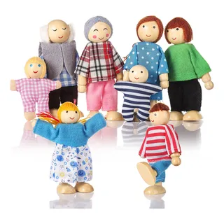Casa De Muecas De Madera Para Personas De 8 Figuras, Juego F Casa De Muecas De Madera Para Personas De 8 Figuras, Juego F