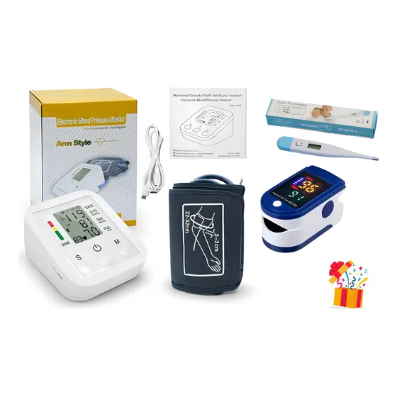 Monitor Presion Arterial. Baumanometro De Brazo, Oximetro Termometro Kit Sacre Solutions