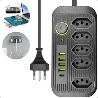Extensão Régua Elétrica 2 Metros 5 Tomadas 4 Usb 1 Usb-c Extensão Régua Elétrica 2 Metros 5 Tomadas 4 Usb 1 Usb-c