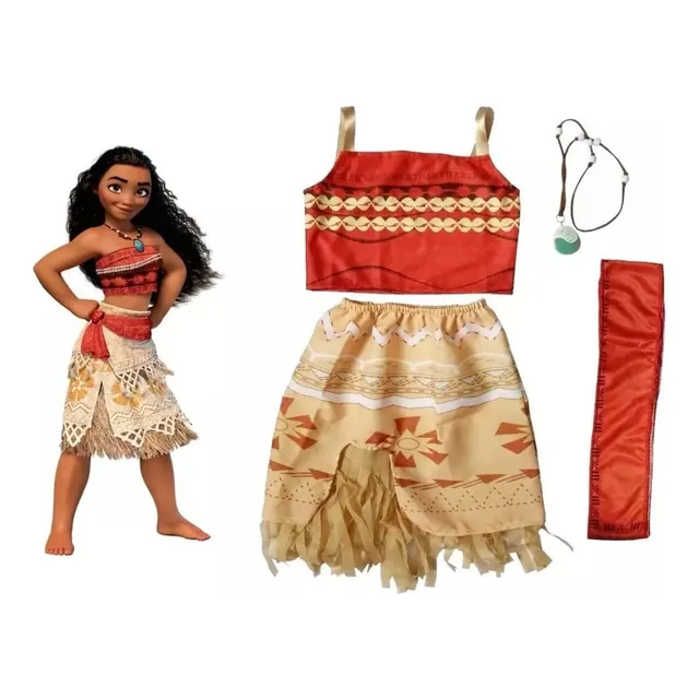 Disfraz Infantil Moana +collar 4 A 8 Años Cumpleaños Fiestas