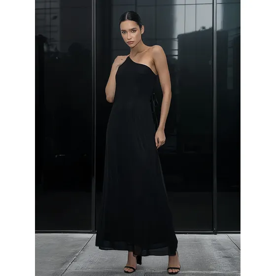 Vestido Largo Gasa Un Hombro Mujer Fiesta Formal Art 51