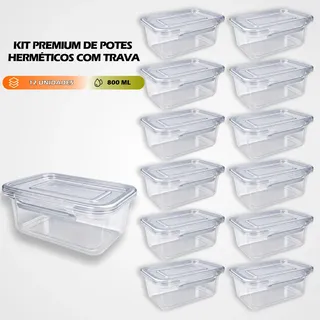 Getaplast Kit 12 Marmitas 800ml Potes Trava Lateral Freezer Microondas Transparen
