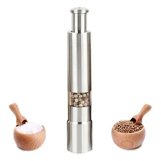Moedor Pimenta Sal Temperos Inox Manual Com Visor 15,5cm Cor Prateado Moedor Pimenta Sal Temperos Inox Manual Com Visor 15,5cm Cor Prateado