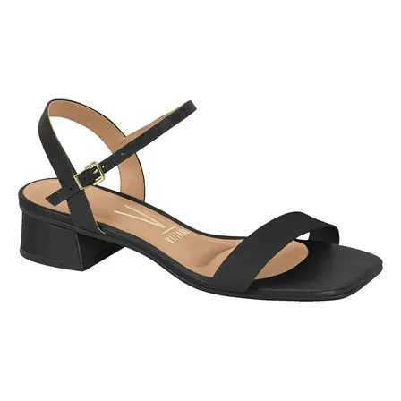 Sandália Feminina Salto Baixo Grosso Confortável Original Preto Liso 38 Br