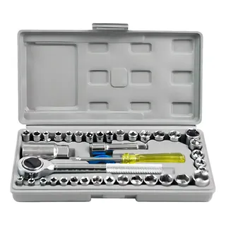 Juego De Herramientas Copas Ratchet X 40 Pcs Carro Moto Meca Color Gris