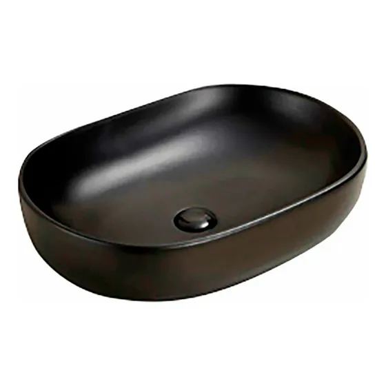 Bacha Ovalada De Apoyo De Loza Negro Mate Con Desague Negro 
