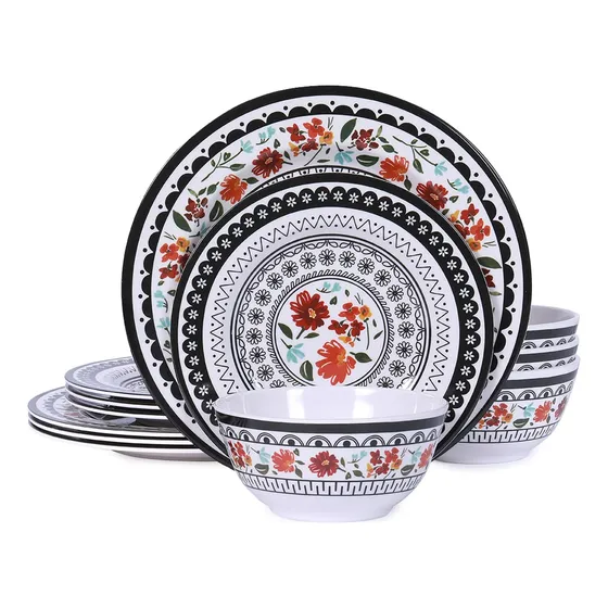 Juego De Vajilla De Melamina, 12 Piezas De Platos Llanos Y T