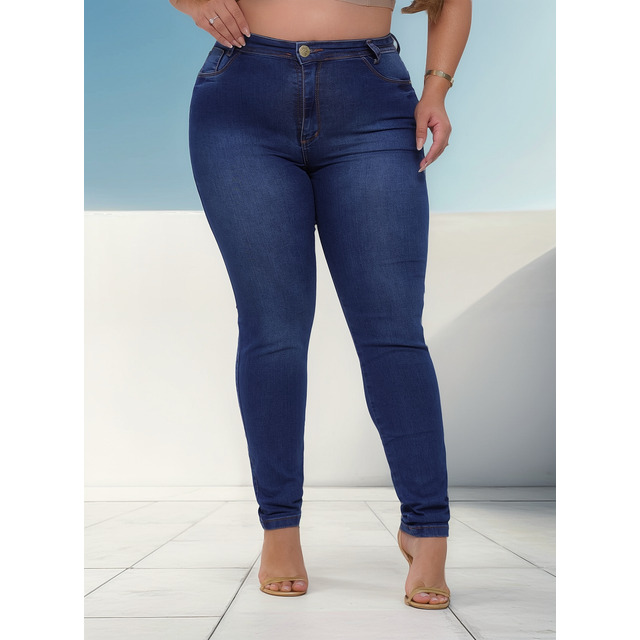 Calça Jeans Feminina Skinny Plus Size Cós Alto Com Lycra Calça Jeans Feminina Skinny Plus Size Cós Alto Com Lycra