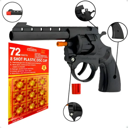 Revolver Gira Tambor Arma De Brinquedo Espoleta + Cartela 72 Preta