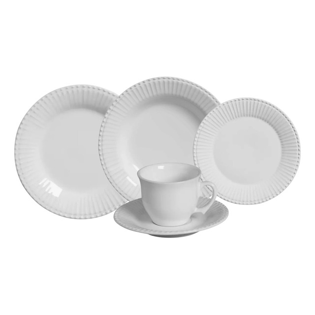 Aparelho De Jantar De Cerâmica 20 Peças Frisado Branco Scalla Cerâmica Aparelho De Jantar De Cerâmica 20 Peças Frisado Branco Scalla Cerâmica