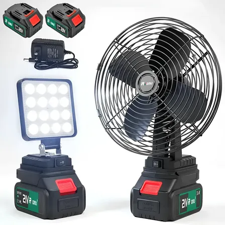 Kit 2 Lanterna De Trabalho Luz Led + Ventilador Portatil 10 Cm 21v