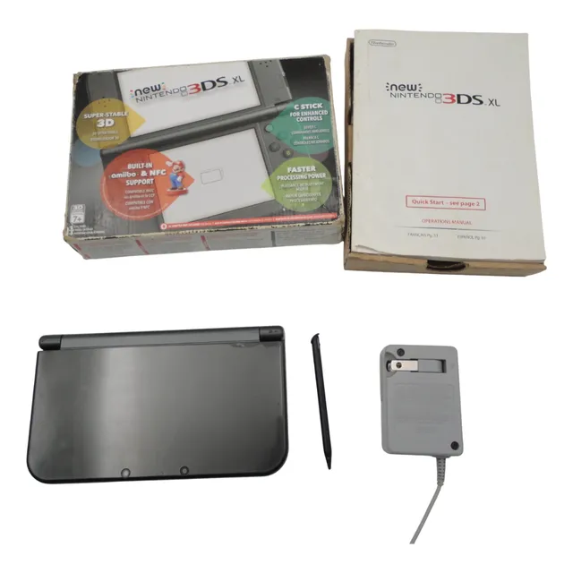New Nintendo 3ds Xl Hack 32 Gb Stylus Caja Y Cargador Negro
