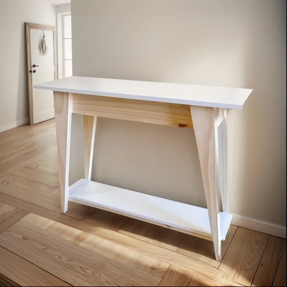 Mesa Recibidora Retro En Pino Y Melamina Blanca 80 Cm