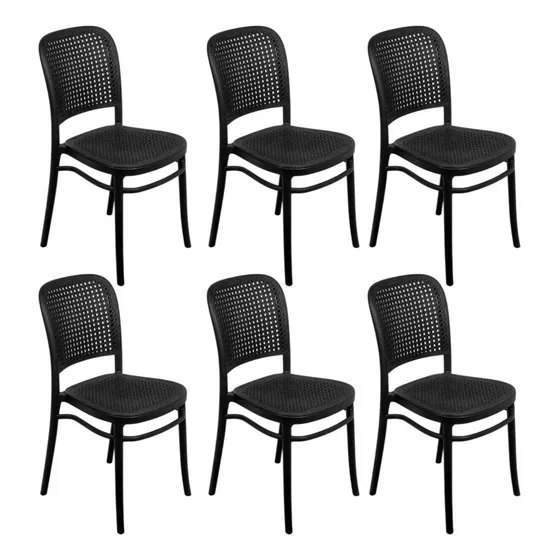 Cadeira De Jantar Design Amis Rattan Empilhavel 6 Unidades Estrutura Da Cadeira Preto Assento Preto Desenho Do Tecido Arabesco
