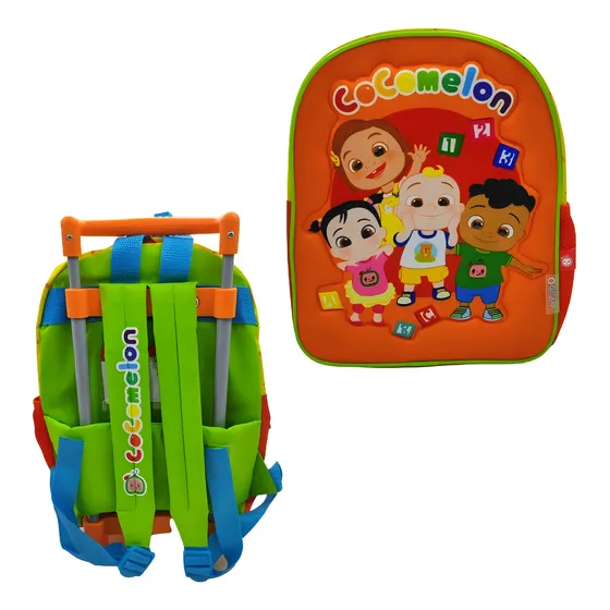 Mochila Carrito Escolar Cocomelon Letras 12 Pulgadas Wabro Color Naranja