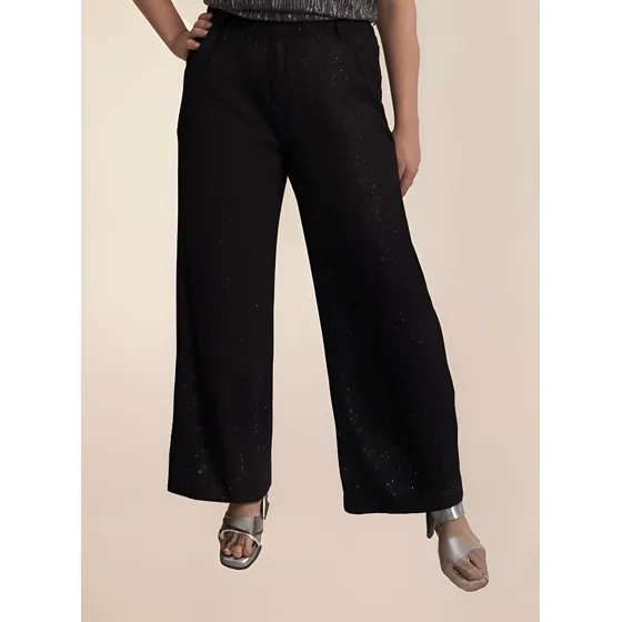 Palazzo Negro Glitter Fiesta Elastizado Brillo Talle Grande