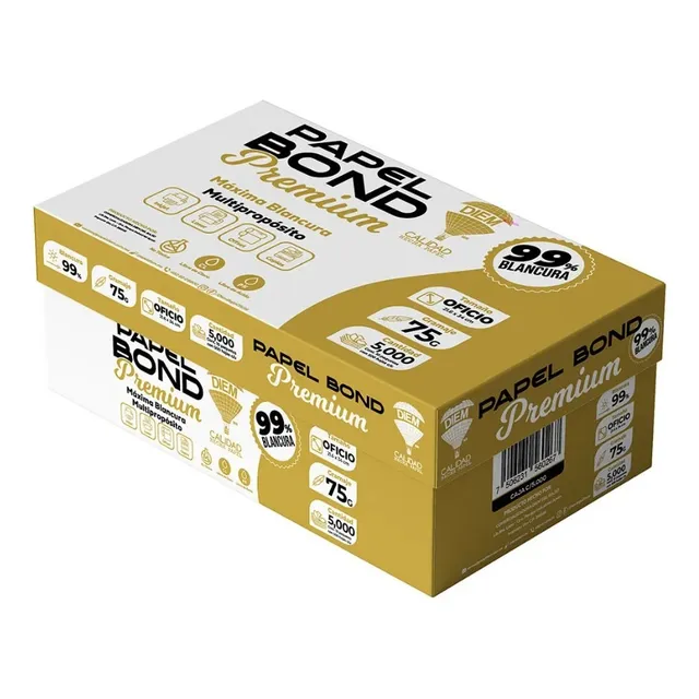 Caja Hojas Blancas Tamaño Oficio Diem 75g 99% Blancura 5000h